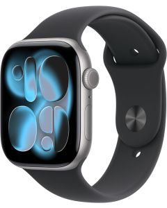 Apple Watch Series 11 (2025) GPS 46 mm Boîtier aluminium gris sidéral avec bracelet Sport M/L – Noir