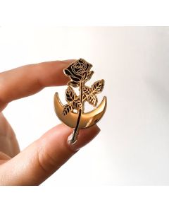Rose Enamel Pin, Cute Pin, Gold Pin, Cresent Moon Pin